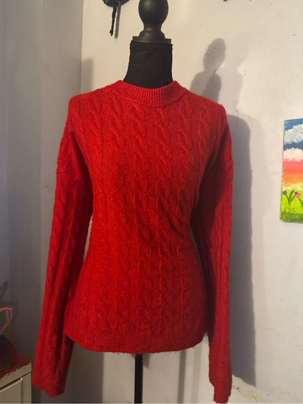 H&M Red Cable-Knit Crewneck Sweater
